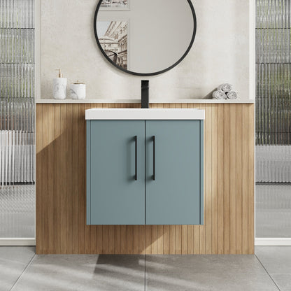 Hudson Reed Juno 600mm Coastal Grey Wall Hung 2-Door Vanity Unit with Basin and 1 Tap Hole
