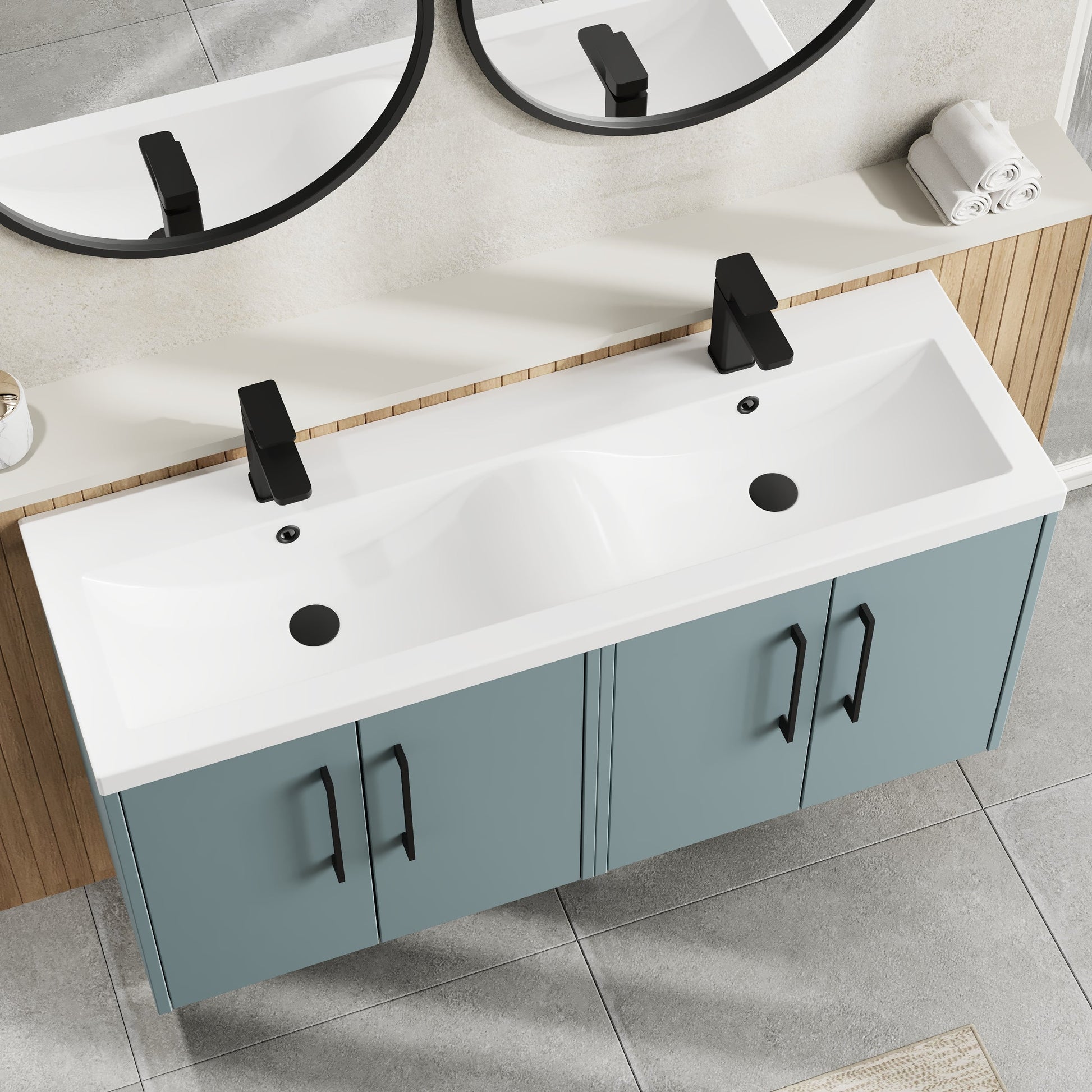 Hudson Reed Juno 1200mm Coastal Grey Wall Hung 4-Door Vanity Unit With Double Basin