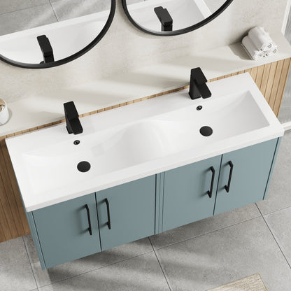 Hudson Reed Juno 1200mm Coastal Grey Wall Hung 4-Door Vanity Unit With Double Basin