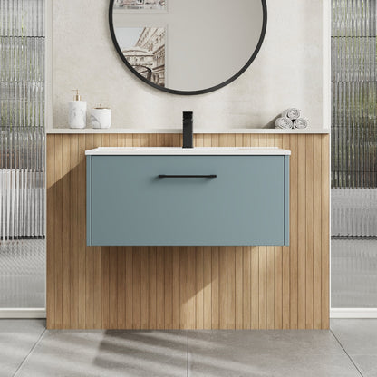 Hudson Reed Juno 800mm Coastal Grey Wall Hung Single Drawer Vanity Unit with 1 Tap Hole Basin