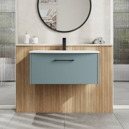 Hudson Reed Juno 800mm Wall Hung Single Drawer Vanity Unit with Curved 1 Tap Hole Basin