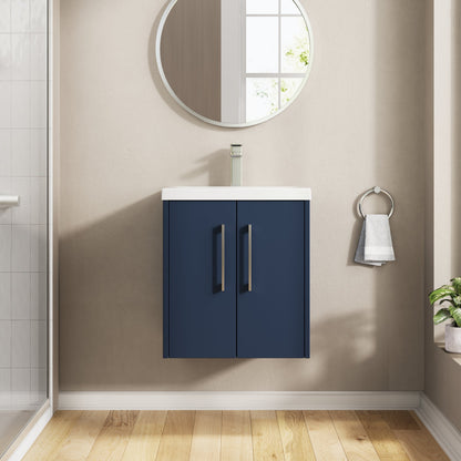 Hudson Reed Juno 510mm Midnight Blue Wall Hung 2-Door Vanity & Basin