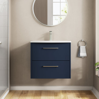 Hudson Reed Juno 600mm Midnight Blue Wall Hung 2-Drawer Vanity Unit & Basin with Soft Close Drawers