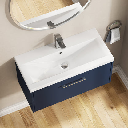 Hudson Reed Juno 800mm Midnight Blue Wall Hung Single Drawer Vanity Unit With Basin