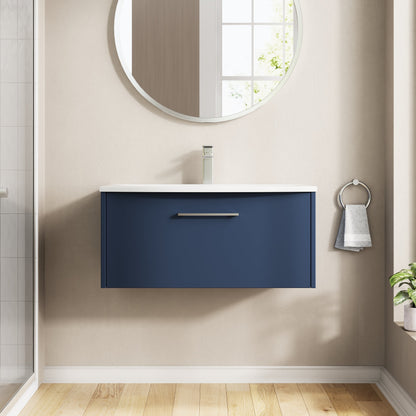 Hudson Reed Juno 800mm Midnight Blue Wall Hung Single Drawer Vanity Unit & Basin