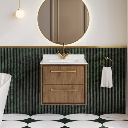 Hudson Reed Lille 600mm Wall Hung Antique Oak 2-Drawer Vanity Basin With Soft Close Drawers