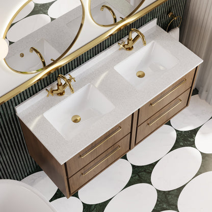 Hudson Reed Lille 1220mm Wall Hung 4-Drawer Vanity Unit With Double Marble Basins
