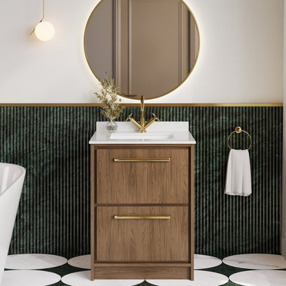 Hudson Reed Lille 600mm Antique Oak Floor Standing 2-Drawer Vanity Unit With Marble Worktop Basin