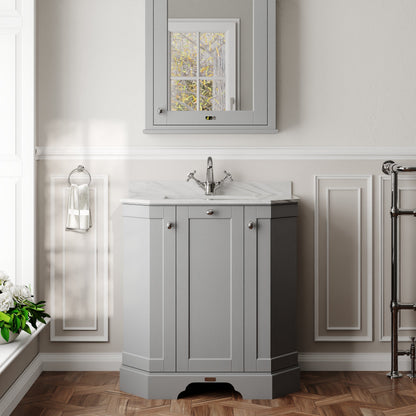 Hudson Reed Old London 750mm Storm Grey 3 Door Floor Standing Vanity Unit With Marble Top & Soft Close Doors