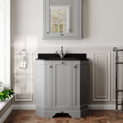 Hudson Reed Old London 786mm Storm Grey Floor Standing 3 Door Vanity Unit With Black Marble Top Basin