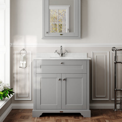 Hudson Reed Old London 800mm Floor Standing 2 Door Soft Close Vanity Unit With White Marble Top Basin