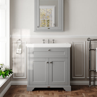 Hudson Reed Old London 830mm Storm Grey Floor Standing 2 Door Vanity Unit & Basin With 3 Tap Hole