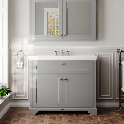 Hudson Reed Old London 1000mm Storm Grey 2-Door 3 Taphole Floor Standing Vanity Unit With Fireclay Basin