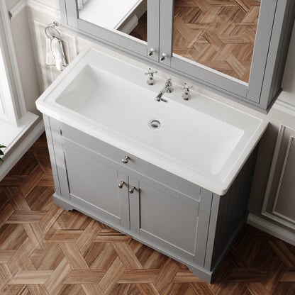 Hudson Reed Old London 1000mm Storm Grey 2-Door 3 Taphole Floor Standing Vanity Unit With Fireclay Basin