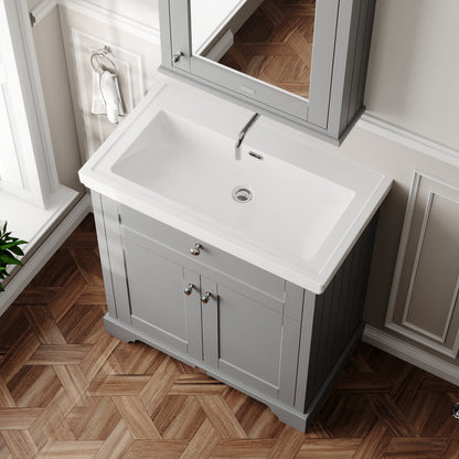 Hudson Reed Old London 800mm Storm Grey Floor Standing 2 Door Vanity Unit With 0 Tap Hole Fireclay Basin