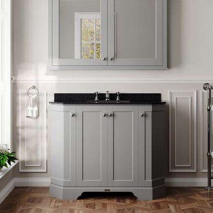 Hudson Reed Old London 1036mm Floor Standing 4 Door Vanity Unit with 3 Tap Hole Black Marble Top Basin and Backsplash