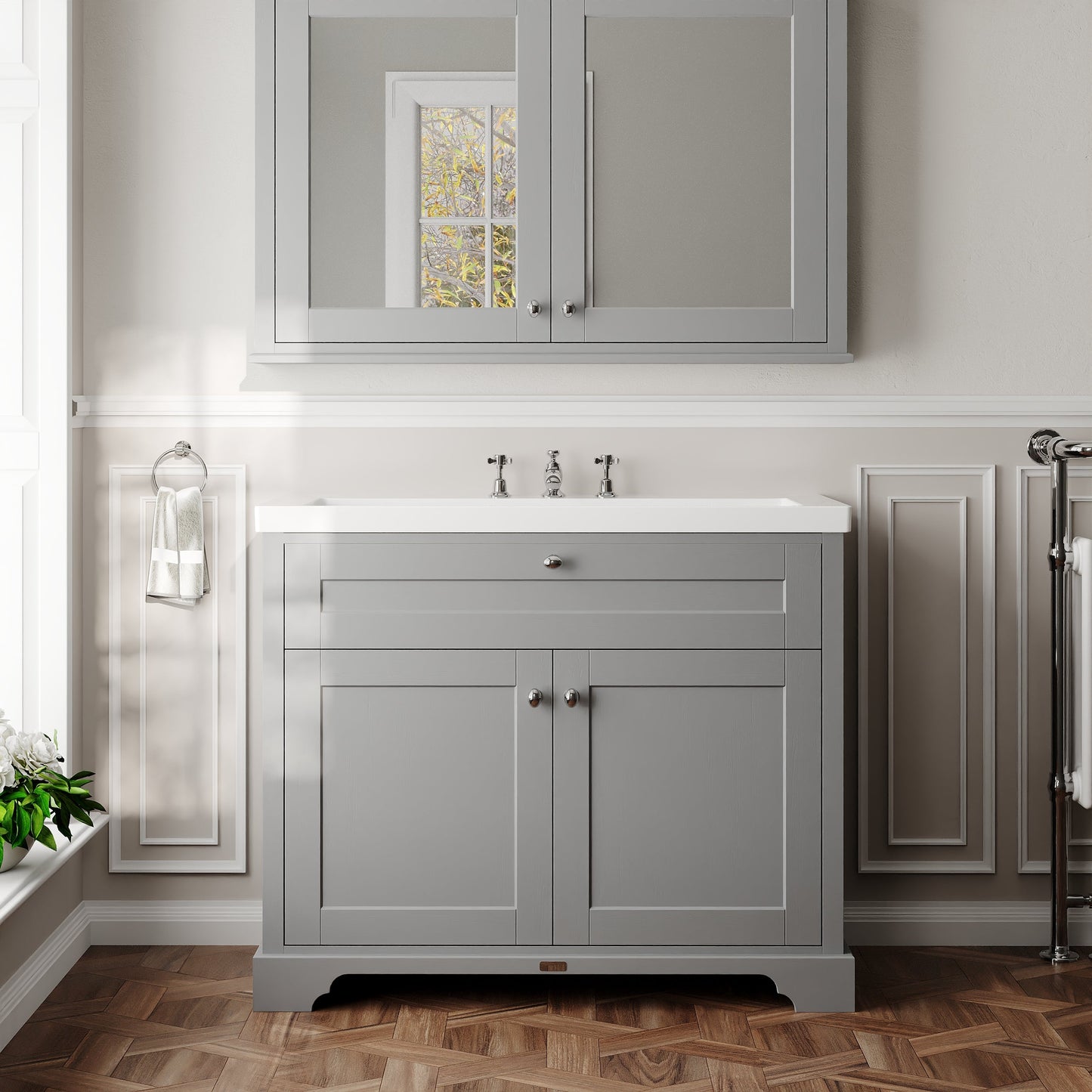 Hudson Reed Old London 1000mm Traditional Storm Grey 2-Door Floor Standing Vanity Unit with Fireclay Basin