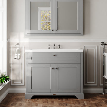 Hudson Reed Old London 1000mm Traditional Storm Grey 2-Door Floor Standing Vanity Unit with Fireclay Basin