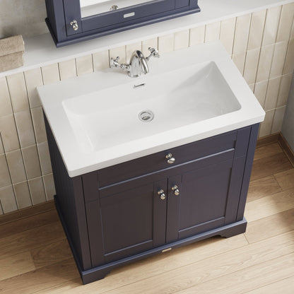 Hudson Reed Old London Traditional 813mm Twilight Blue 2-Door Vanity Unit With 1 Tap Hole Fireclay Basin
