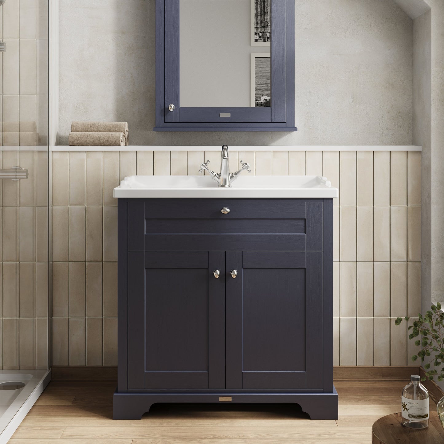 Hudson Reed Old London 800mm Floor Standing 2 Door Vanity Unit with Ceramic Basin