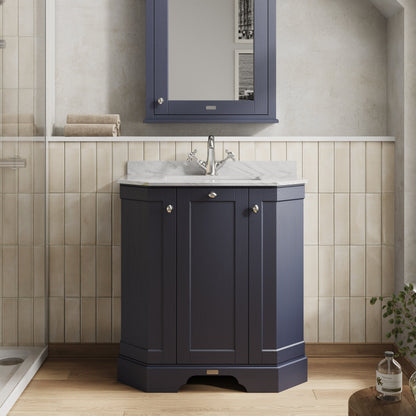 Hudson Reed Old London 750mm Twilight Blue Floor Standing 3 Door Vanity Unit With Grey Marble Top Basin