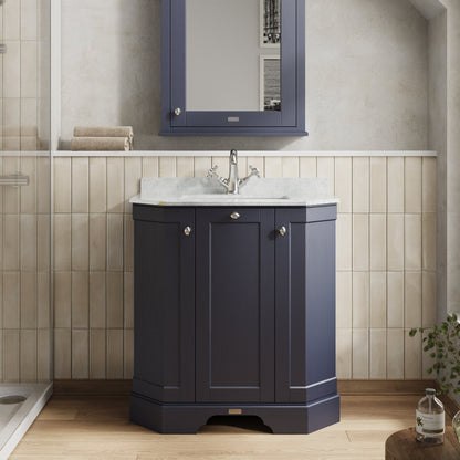 Floor Standing 3 Door Angled Vanity Unit with 1 Tap Hole White Marble Top 750mm