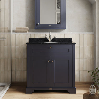 Hudson Reed Old London 820mm Twilight Blue Floor Standing 2 Door Vanity Unit with 1 Tap Hole Black Marble Top Basin