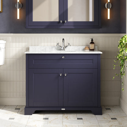 Hudson Reed Old London 1000mm Twilight Blue Floor Standing 2 Door Vanity Unit With Grey Marble Top 1 Tap Hole Basin