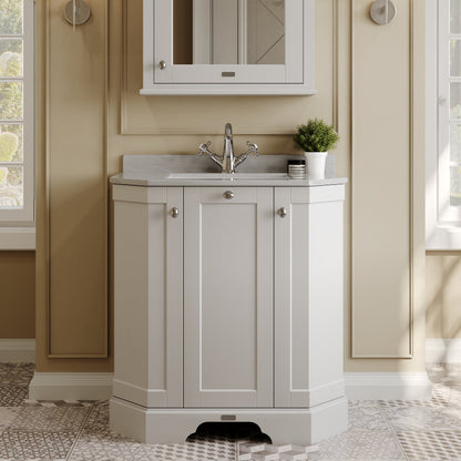 Floor Standing 3 Door Angled Vanity Unit with 1 Tap Hole Grey Marble Top 750mm