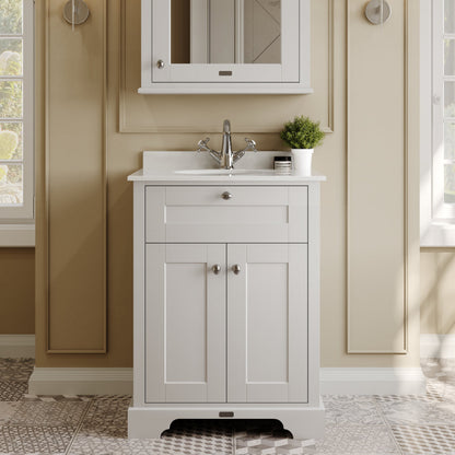 Hudson Reed Old London 620mm Timeless Sand Floor Standing 2 Door Vanity Unit With 1 Tap Hole White Marble Top Basin
