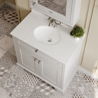 Hudson Reed Old London 800mm Floor Standing 2 Door White Marble Top Vanity Unit With 1 Tap Hole Soft Close Doors