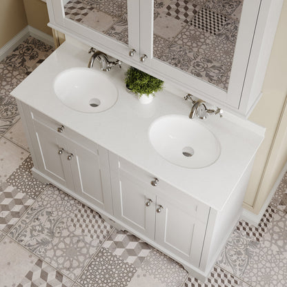 Hudson Reed Old London 1200mm Timeless Sand Floor Standing 4 Door Vanity Unit With White Marble Top Double Basin