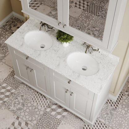 Hudson Reed Old London 1220mm Timeless Sand Floor Standing 4 Door Vanity Unit With Grey Marble Top Double Basin
