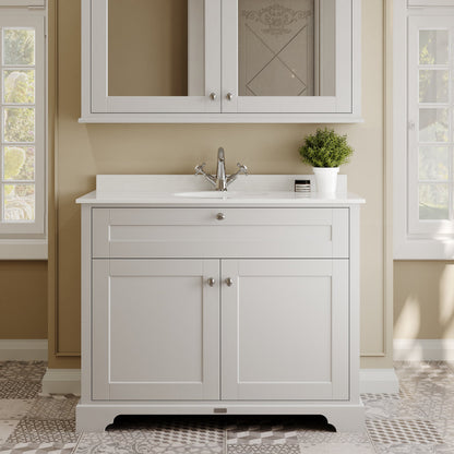 Floor Standing 2 Door Vanity Unit with 1 Tap Hole White Marble Top 1000mm