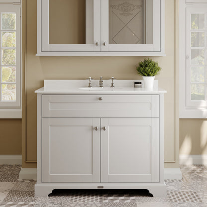 Hudson Reed Old London 1000mm Floor Standing 2 Door Vanity Unit With White Marble Top & 3 Tap Hole Basin