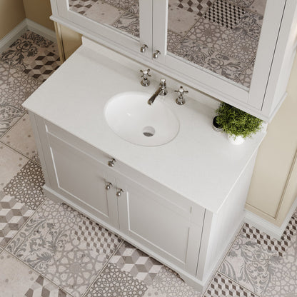 Hudson Reed Old London 1000mm Floor Standing 2 Door Vanity Unit With White Marble Top & 3 Tap Hole Basin