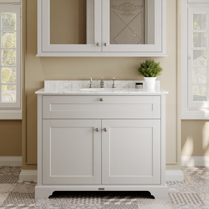 Floor Standing 2 Door Vanity Unit with 1 Tap Hole Grey Marble Top 1000mm
