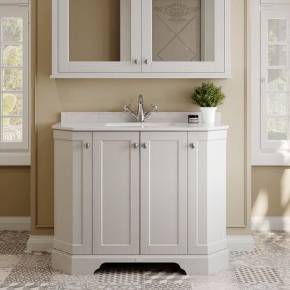 Floor Standing 4 Door Angled Vanity Unit with 1 Tap Hole White Marble Top 1000mm