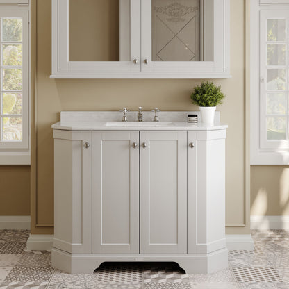 Hudson Reed Old London 1000mm Timeless Sand Floor Standing 4 Door Vanity Unit With White Marble Top & 3 Tap Hole Basin