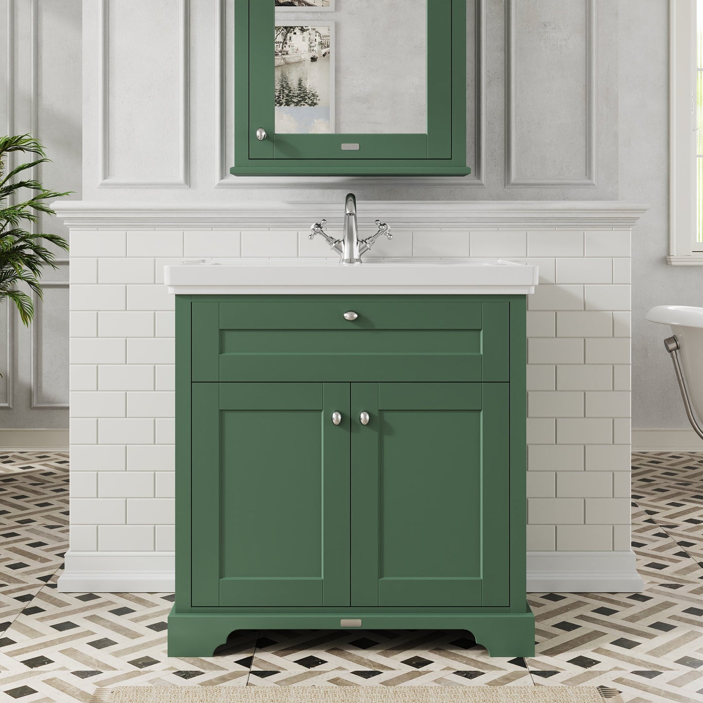 Hudson Reed Old London 800mm Hunter Green Floor Standing 2 Door 1 Tap Hole Fireclay Vanity Unit & Basin
