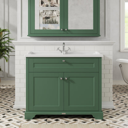 Hudson Reed Old London 1000mm Hunter Green Floor Standing 2 Door Vanity Unit With 1 Tap Hole Ceramic Basin