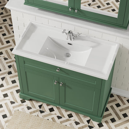 Hudson Reed Old London 1000mm Hunter Green Floor Standing 2 Door Vanity Unit With 1 Tap Hole Ceramic Basin