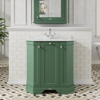 Hudson Reed Old London 786mm Hunter Green Floor Standing 3 Door Vanity Unit With White Marble Top Basin