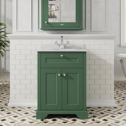 Hudson Reed Old London 620mm Hunter Green Floor Standing Vanity Unit With Grey Marble Top Basin & 1 Tap Hole