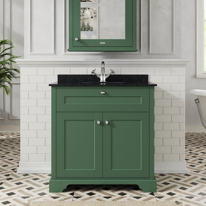 Hudson Reed Old London 800mm Hunter Green Floor Standing 2 Door Vanity Unit With Black Marble Top Basin