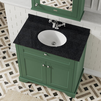 Hudson Reed Old London 800mm Hunter Green Floor Standing 2 Door Vanity Unit With Black Marble Top Basin