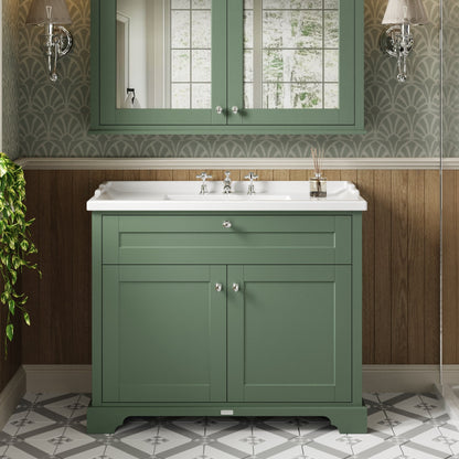 Hudson Reed Old London 1000mm Hunter Green Floor Standing 2 Door Vanity Unit With 3 Tap Hole Ceramic Basin