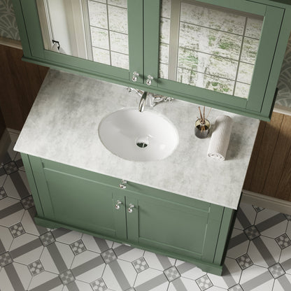 Hudson Reed Old London 1020mm Hunter Green Floor Standing 2 Door Vanity Unit With White Marble Top Basin
