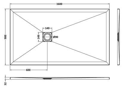 Rectangular Slimline Shower Tray 1600 x 900mm