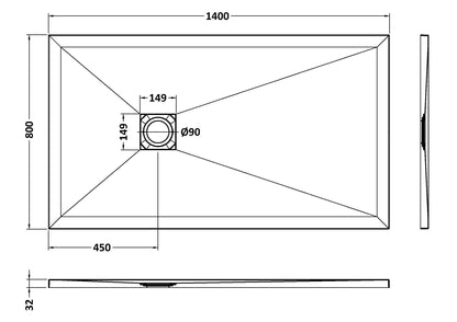 Rectangular Slimline Shower Tray 1400 x 800mm